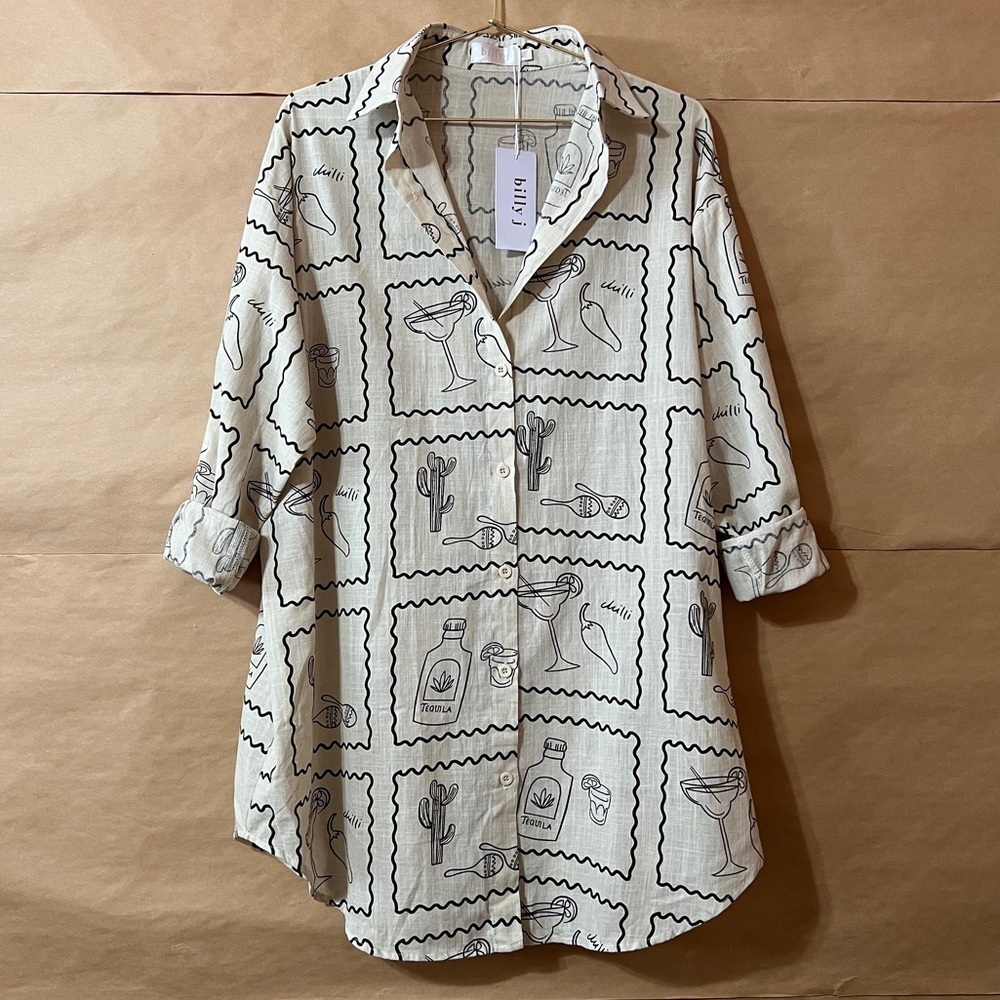 Billy J | NWT Piper Shirt Dress Chili Cactus Button Down Cocktail Print Size XS
